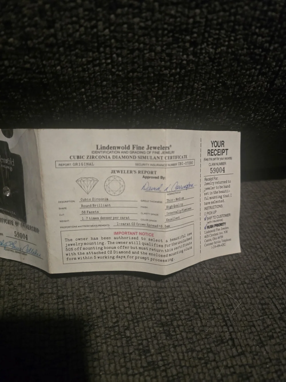 Lindenwold Fine Jewelers | 1 Carat Simulated Diamond W/ Certificate
